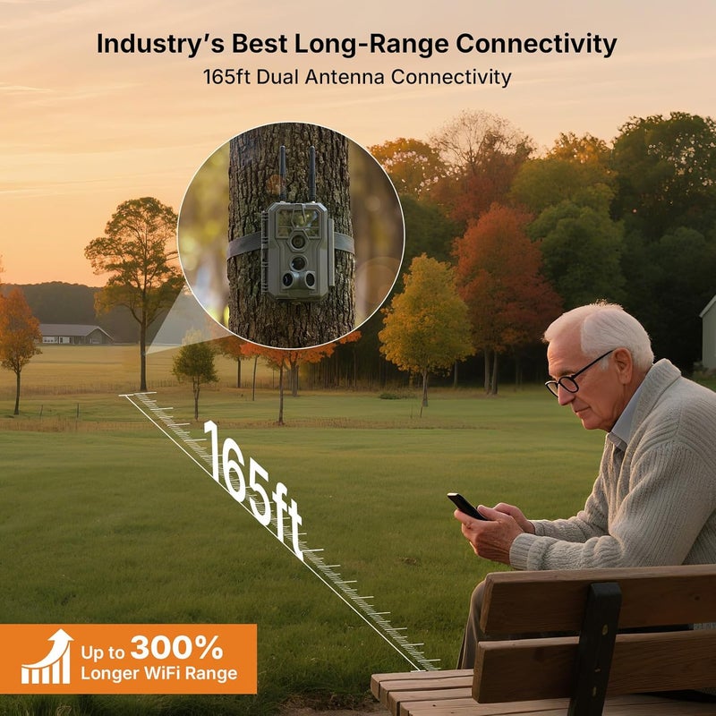 GardePro E8 2.0 WiFi Trail Camera (Non-Cellular), 4K Video & 64MP Photo, 165ft Long-Range Dual Antennas, Live View, No-Glow IR Night Vision, Motion Detection - Image 2